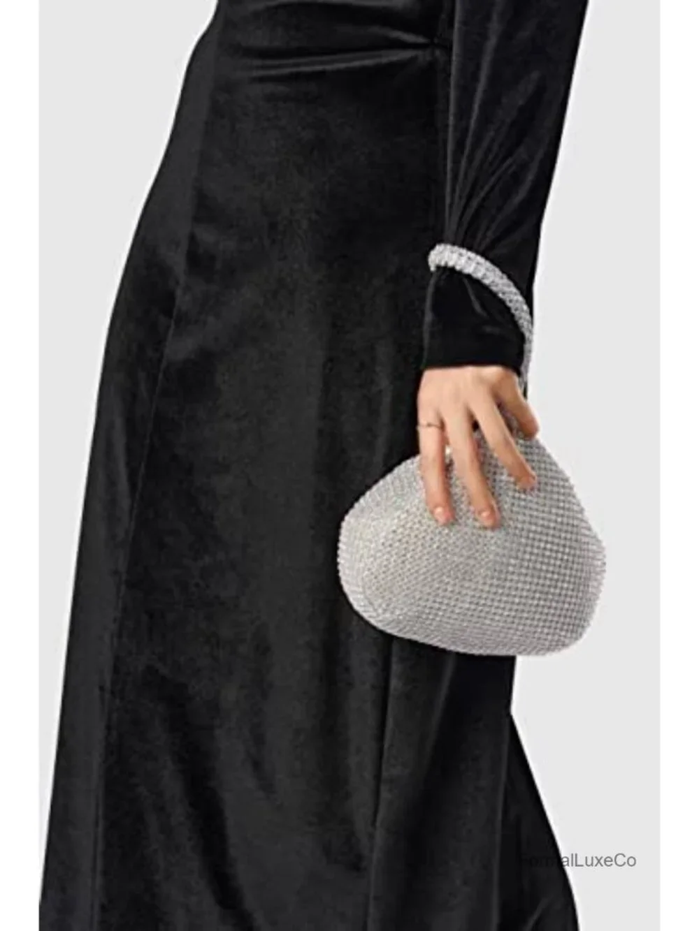 Rhinestone Clutch Evening Bag with Long Satin Opera Gloves